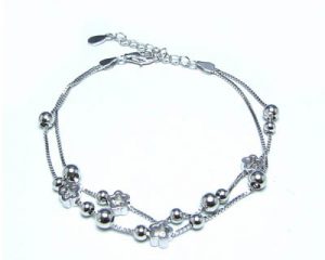 خرید دستبند نقره زنانه دو رشته ای طرح گل با قیمت مناسب